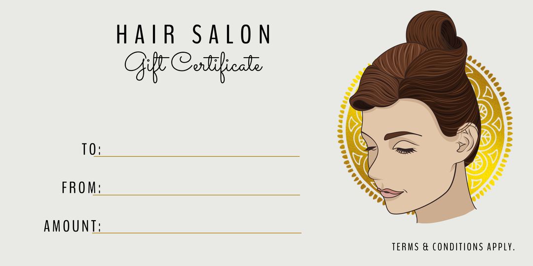 Elegant Hair Salon Gift Certificate with Stylish Updo Illustration - Download Free Stock Templates Pikwizard.com