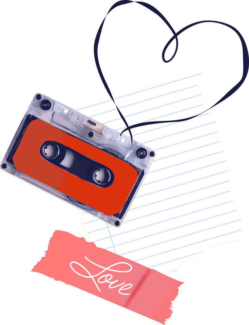 Transparent Retro Cassette with Love Tape for Nostalgic Romance Art