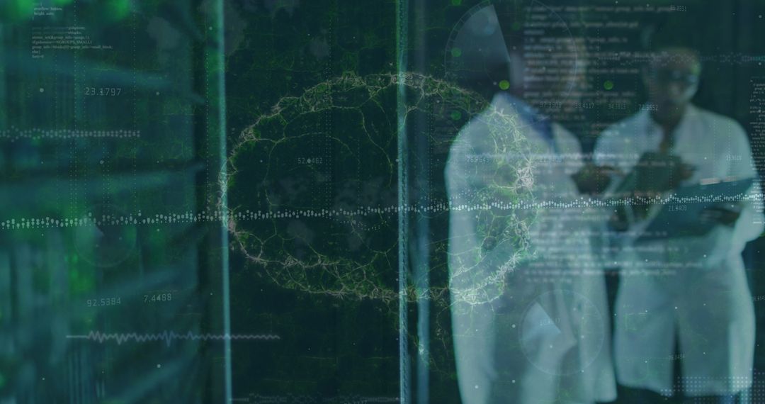 Digital Brain with African American IT Workers in Server Room