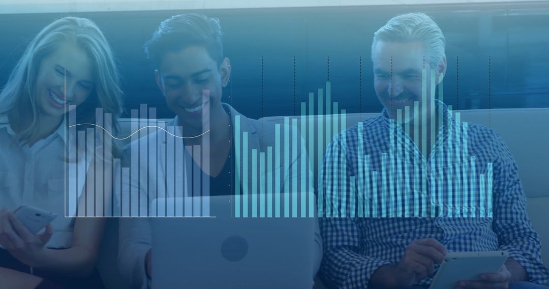 Multicultural Team Analyzing Financial Data on Laptop in Office