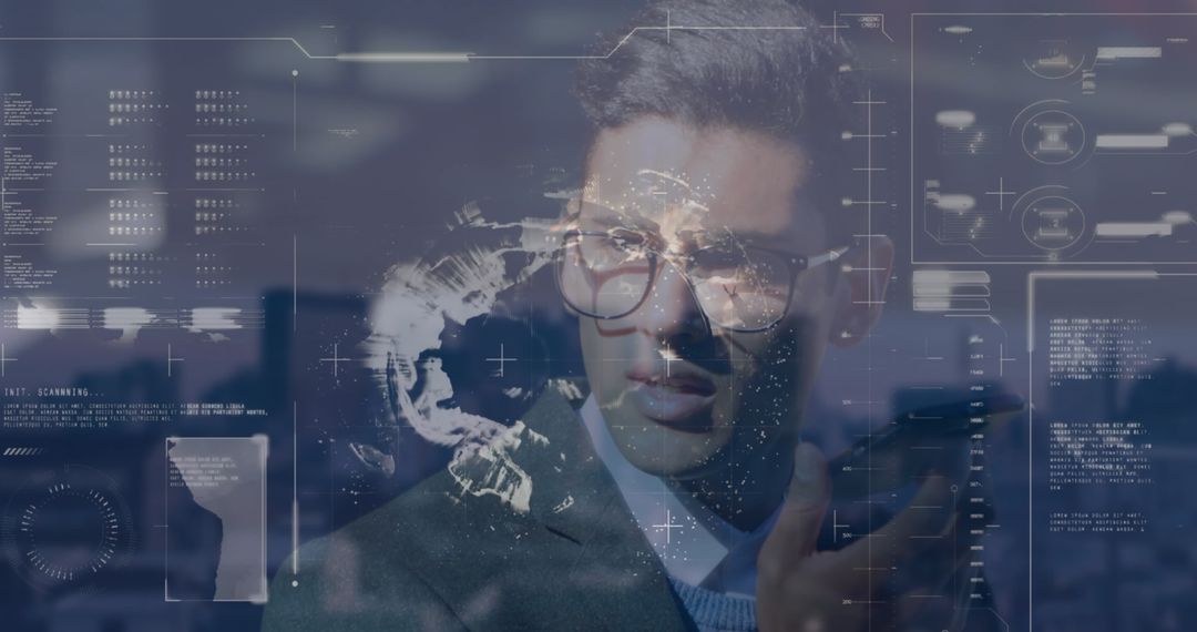 Businessman Utilizing High-Tech Data Interface