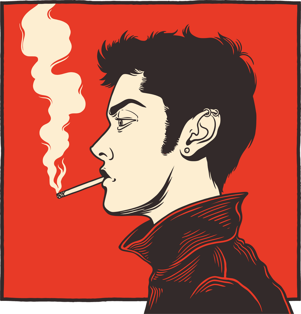 Stylized Transparent Art of Male Smoking in Flat Design