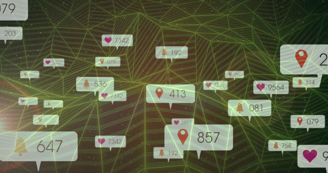 Floating Digital Notifications on Green Hive Grid Background