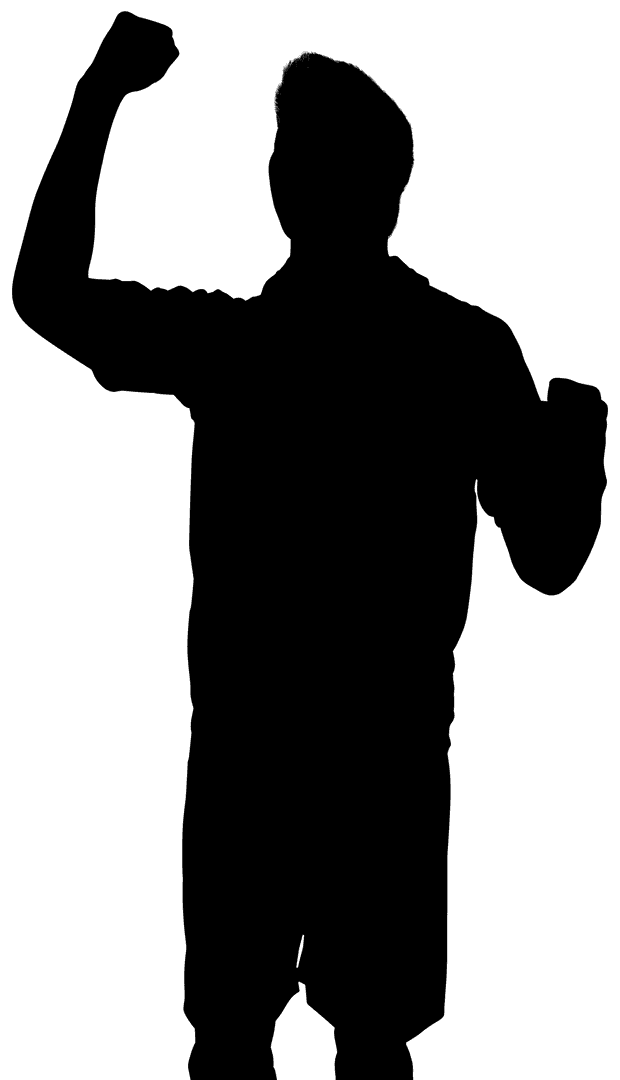 Footballer Silhouette on Transparent Background Holding Hand Up