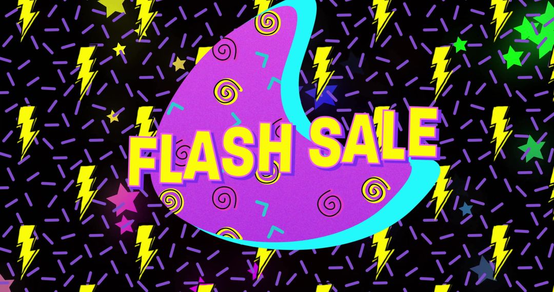Vibrant Retro Flash Sale Poster with Lightning and Stars