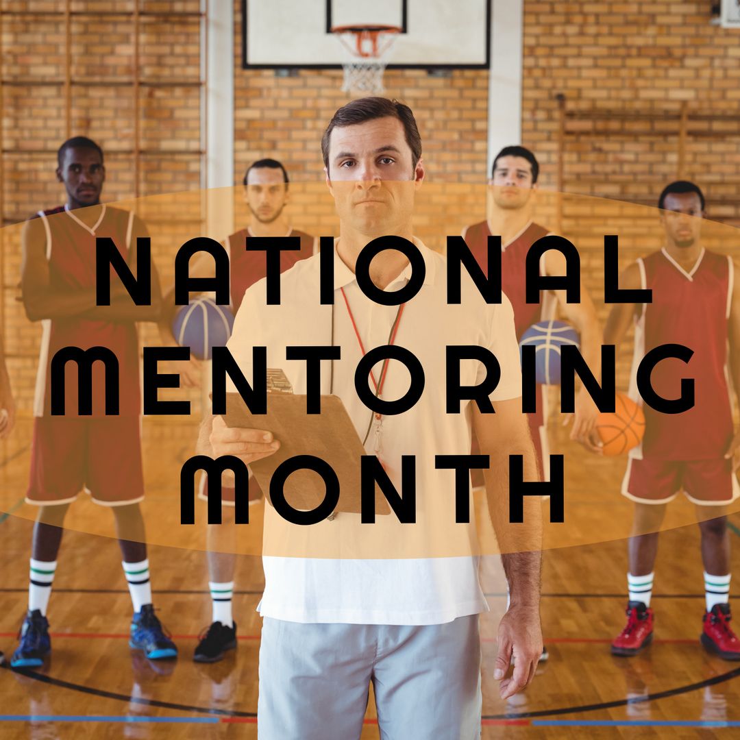 Basketball Coach Celebrating National Mentoring Month with Players - Download Free Stock Templates Pikwizard.com