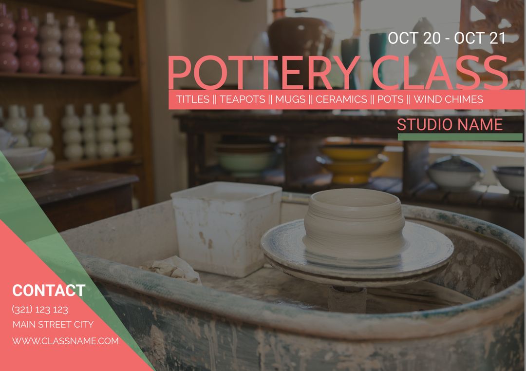 Artistic Pottery Class Promotional Banner with Wheel and Finished Clay Pot - Download Free Stock Templates Pikwizard.com