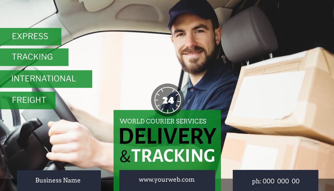 Smiling Delivery Driver Promoting Reliable Courier Services