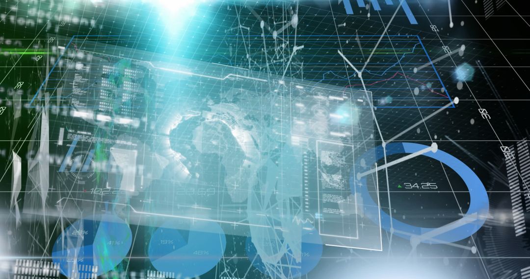 Futuristic Digital Interface with Global Network Data Visualization