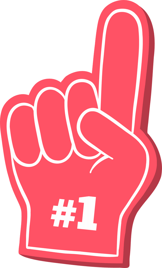 Red #1 Foam Finger Showing Victory Gesture on Transparent