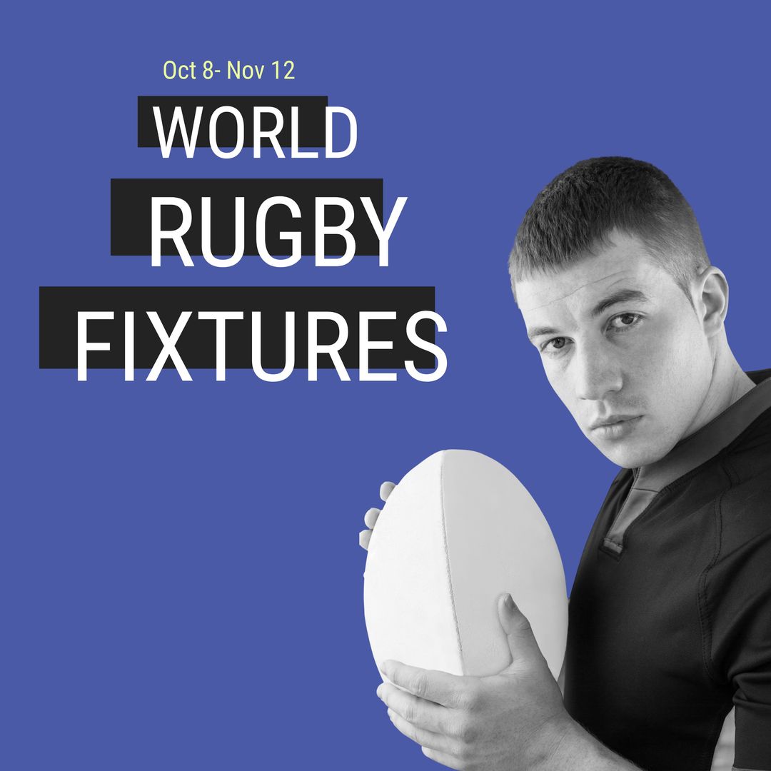 World Rugby Fixtures Announcement Banner Featuring Rugby Player - Download Free Stock Templates Pikwizard.com