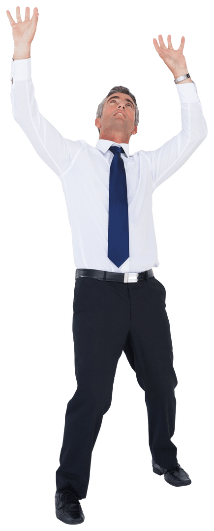 Professional Businessman Raising Arms Transparent Background