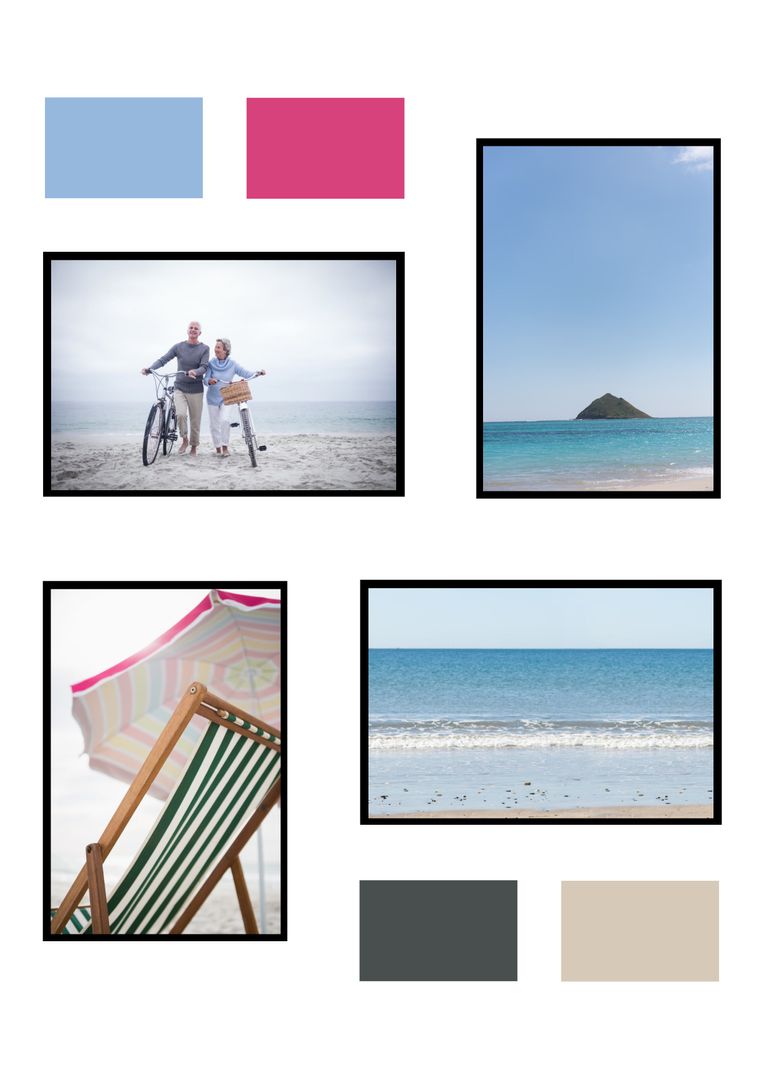 Beach Vacation Collage with Happy Couple and Scenic Seascapes