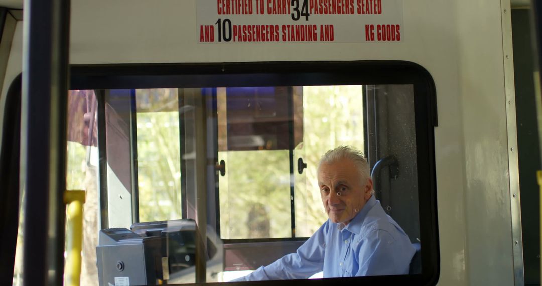 Senior Bus Driver Operating Public Transit Vehicle