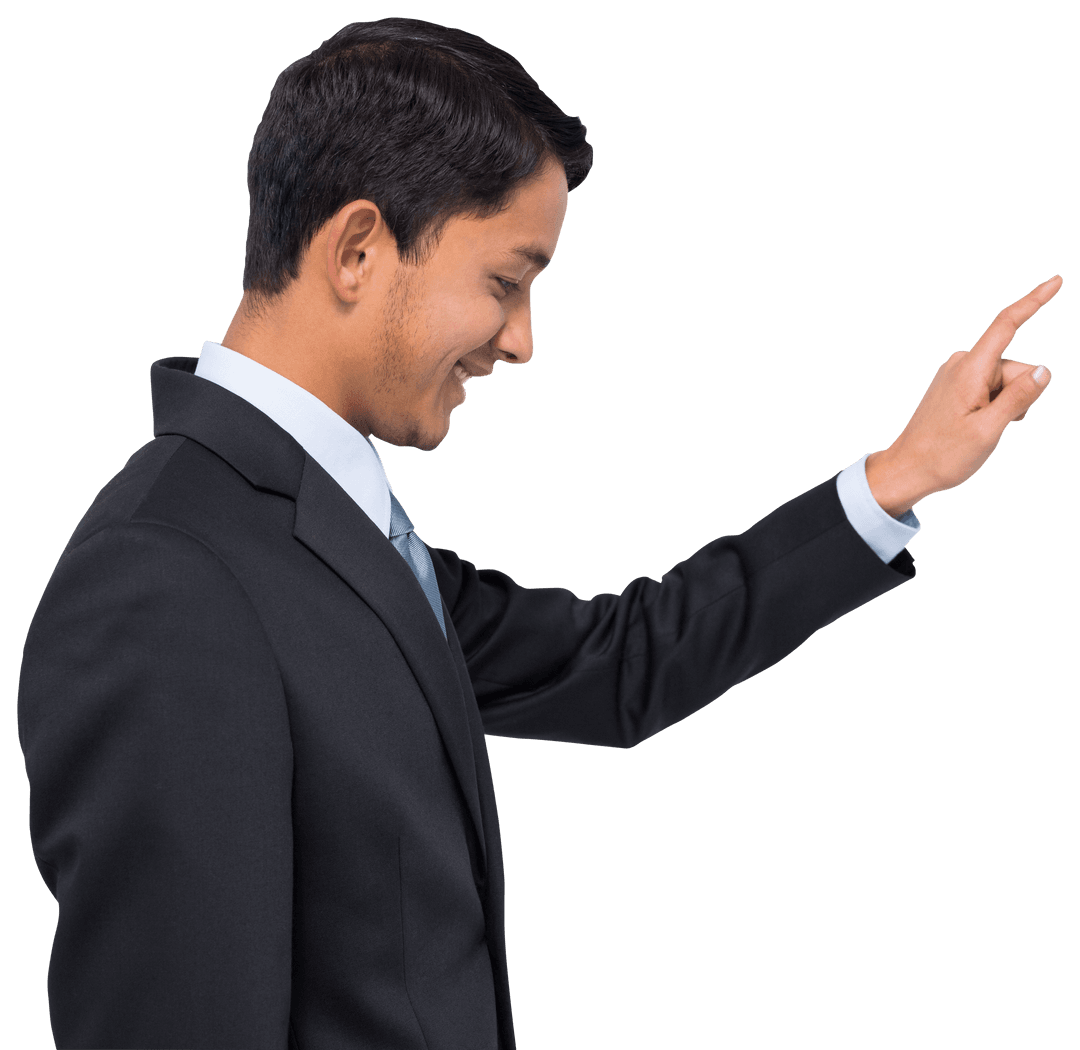 Transparent Image of Asian Businessman Pointing Confidently