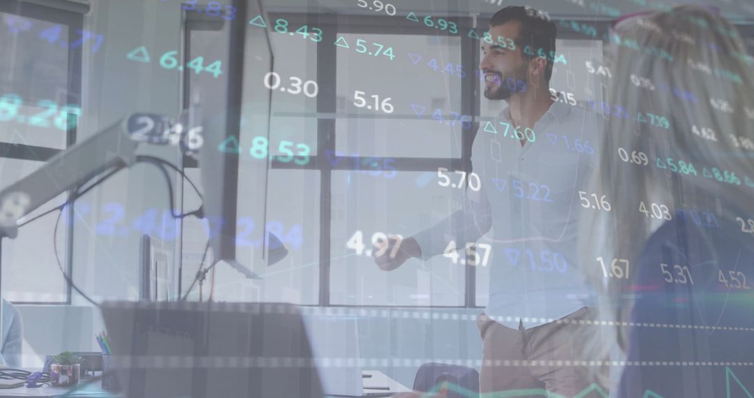 Financial Analysis Overlay with Professionals Discussing in Office