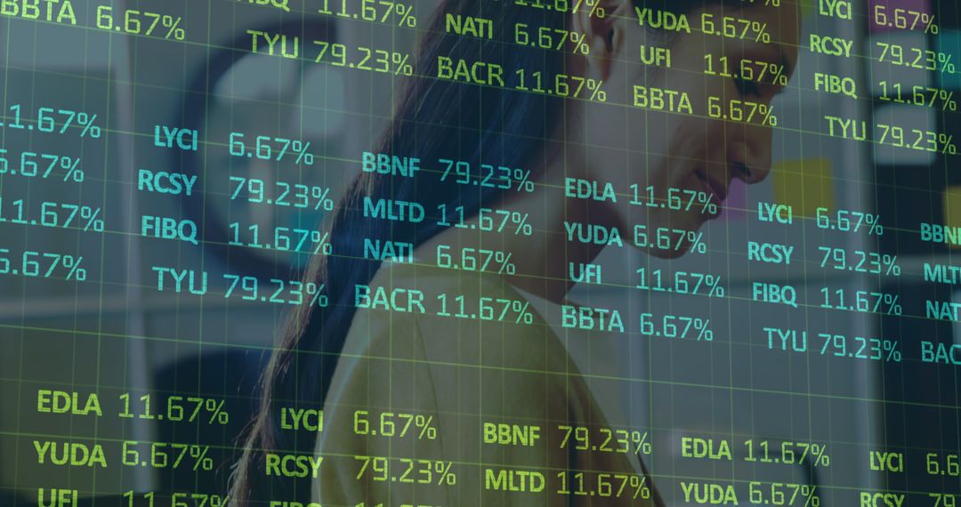 Caucasian Businesswoman Analyzing Financial Data on Transparent Screen