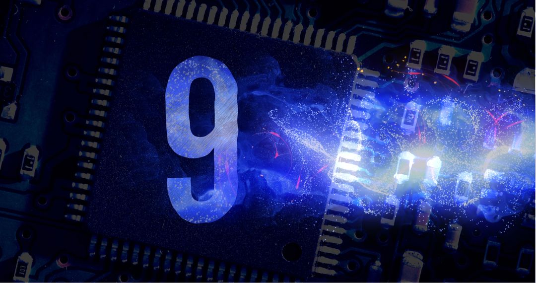 Digital Countdown on Circuit Board with Blue Light