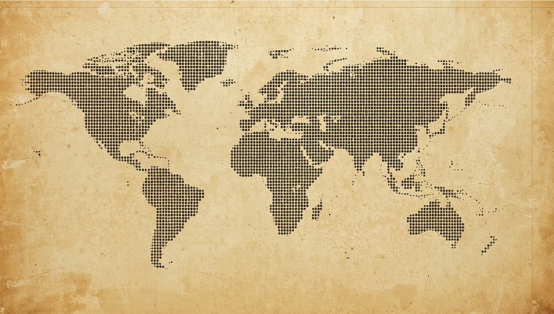 Stylized Dotted World Map on Aged Parchment Background
