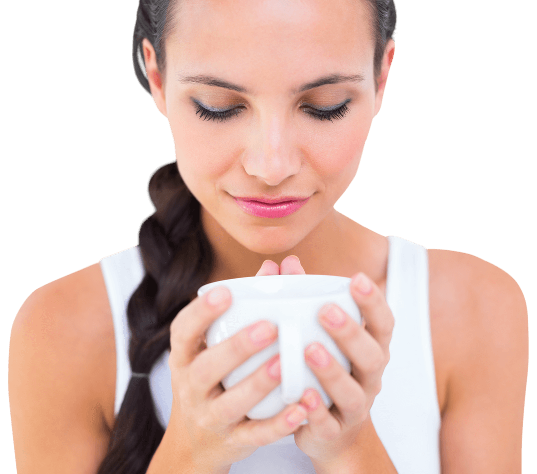 Transparent Image of Woman Savoring Hot Beverage