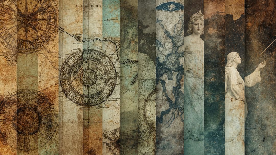 Digital Collage Blending Antique Maps and Marble Statues