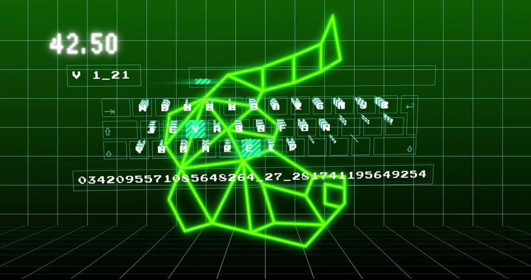 Futuristic Digital Interface with Green Neon Icons and Data