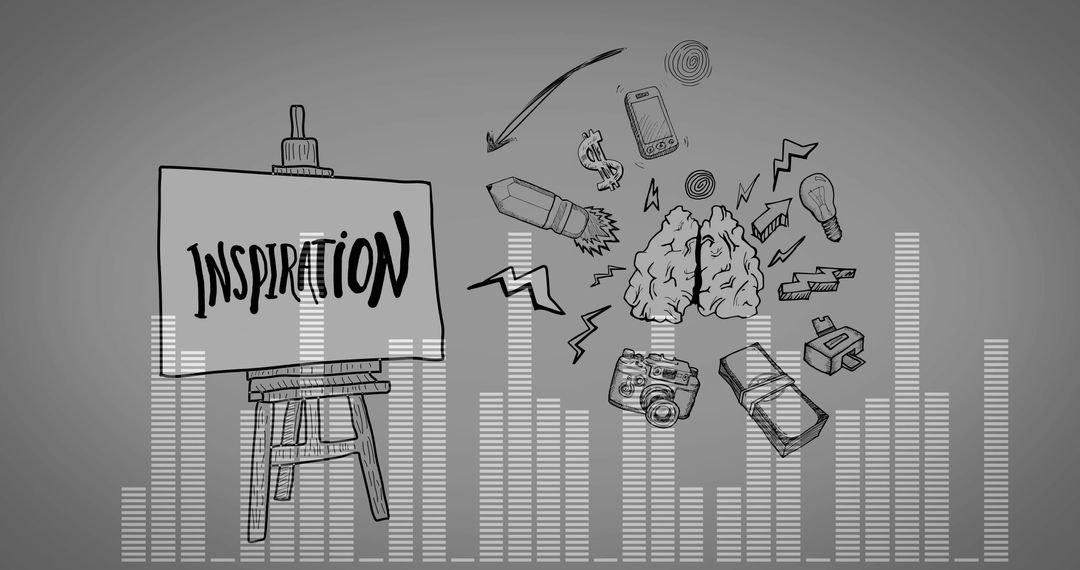 Creativity Concept with Inspiration Canvas and Brain Icons on Monitor