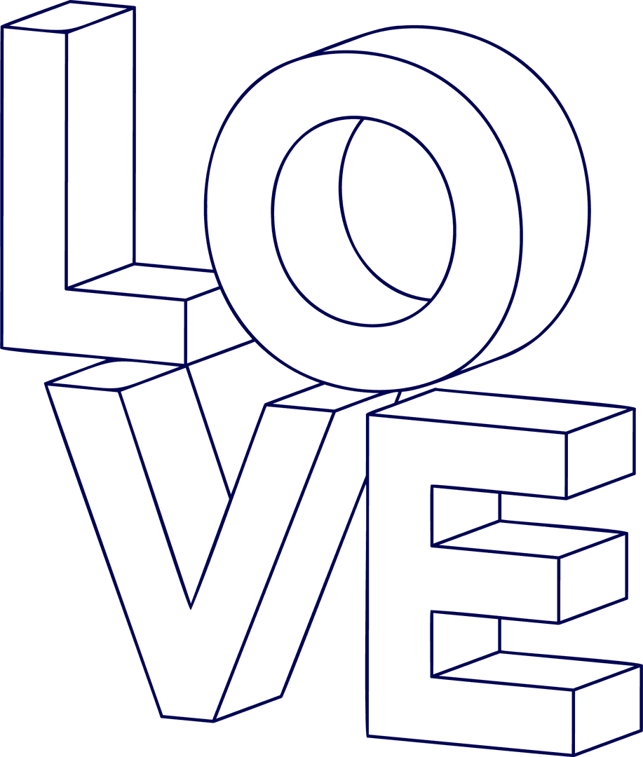 Isometric 3D Block Letters LOVE on Transparent Background