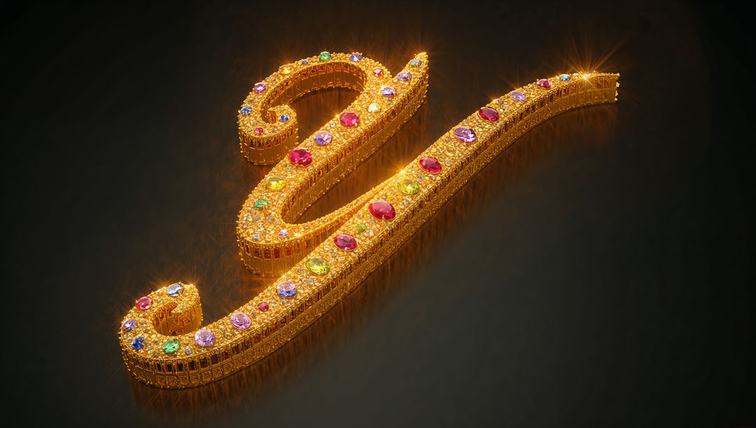 Elegant Gold Flourish with Embedded Jewel Accents and Reflection