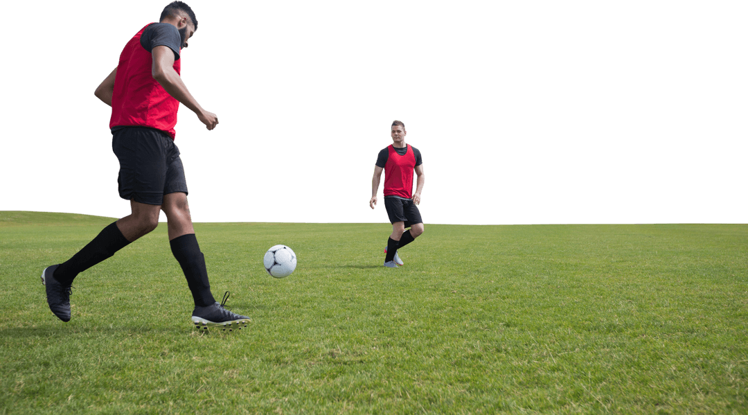 Two Diverse Footballers Competing on Transparent Background