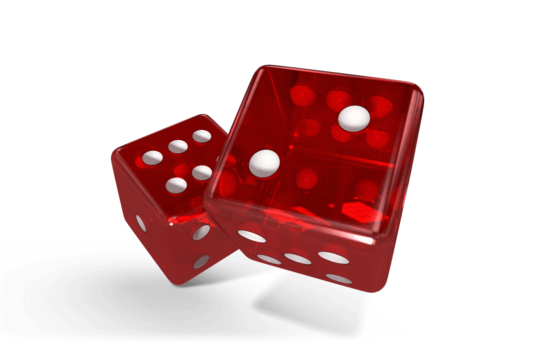 Two Tumbling Red Dice on Transparent Background Facade Luck and Chance