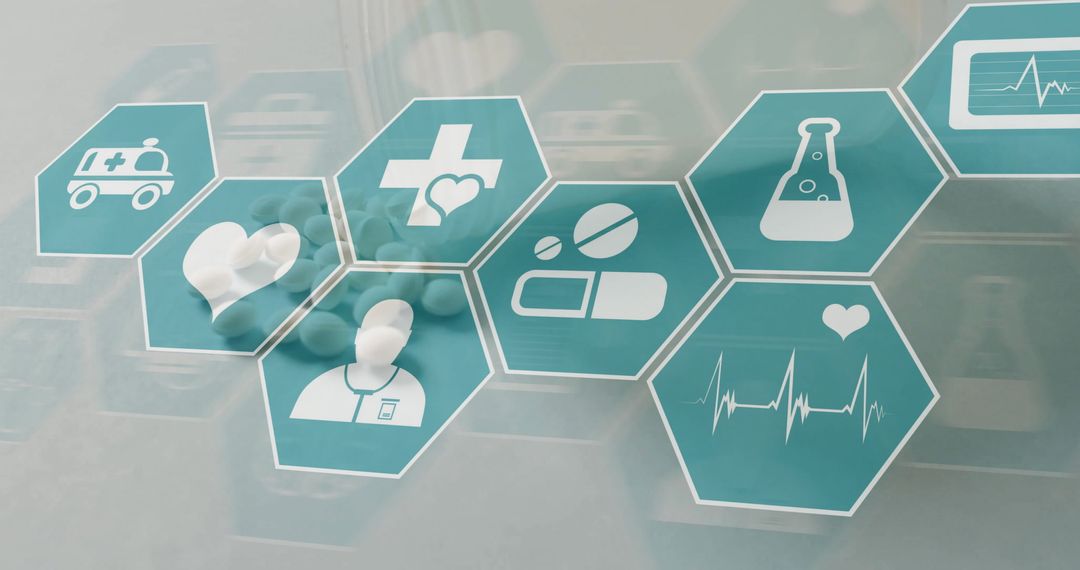 Digital Medical Interface with Icons and Spilled Pills