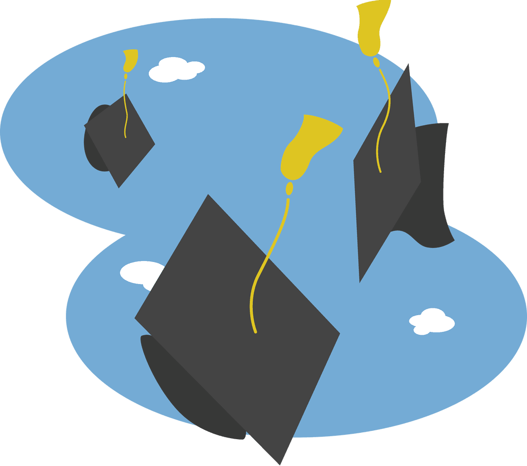 Graduation Hats Flying on Transparent Background