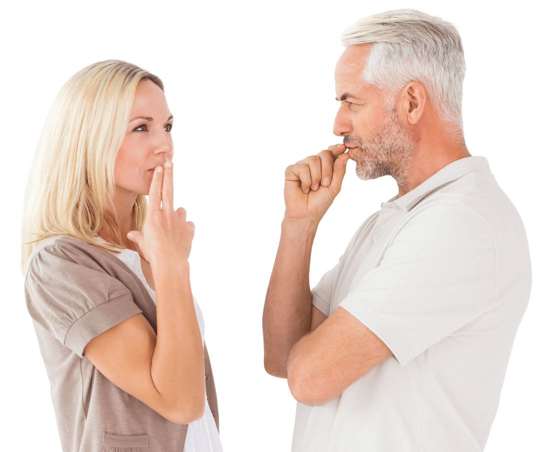 Transparent Upscale Couple in Thoughtful Conversation Expression