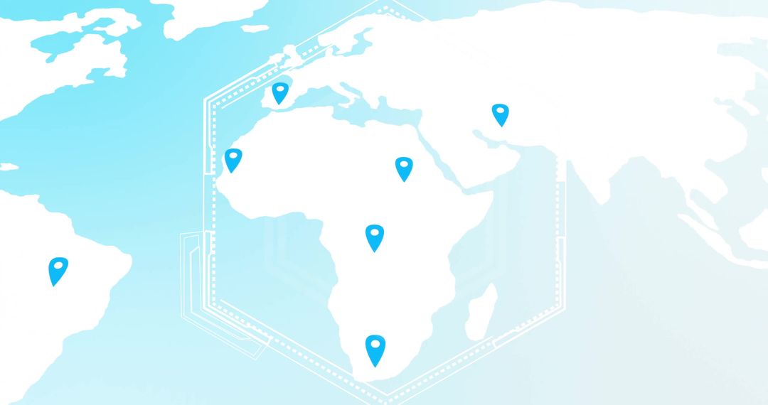 Global Map with Marker and Hexagonal Tech Interface