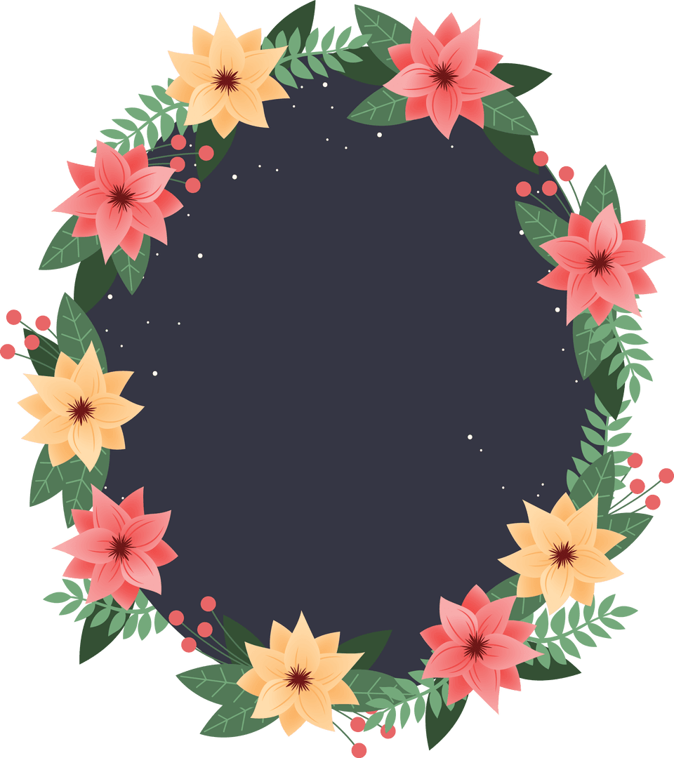Floral Frame Badge with Tropical Flowers on Transparent Background