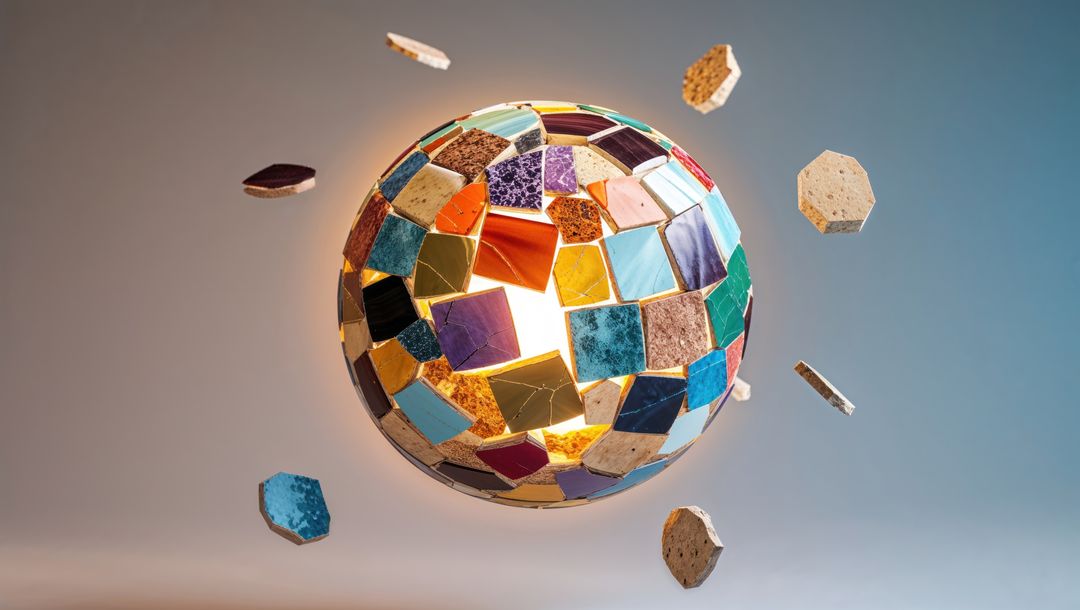 Floating Mosaic Sphere Emitting Warm Radiant Glow