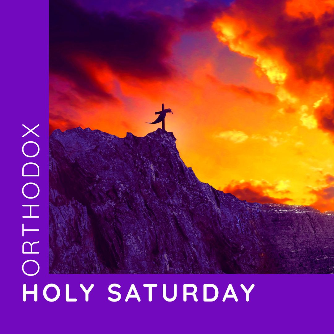 Orthodox Holy Saturday with Sunset and Cross Silhouette