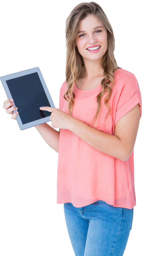 Smiling Woman on Transparent Background Holding Tablet - Download Free Stock Images Pikwizard.com