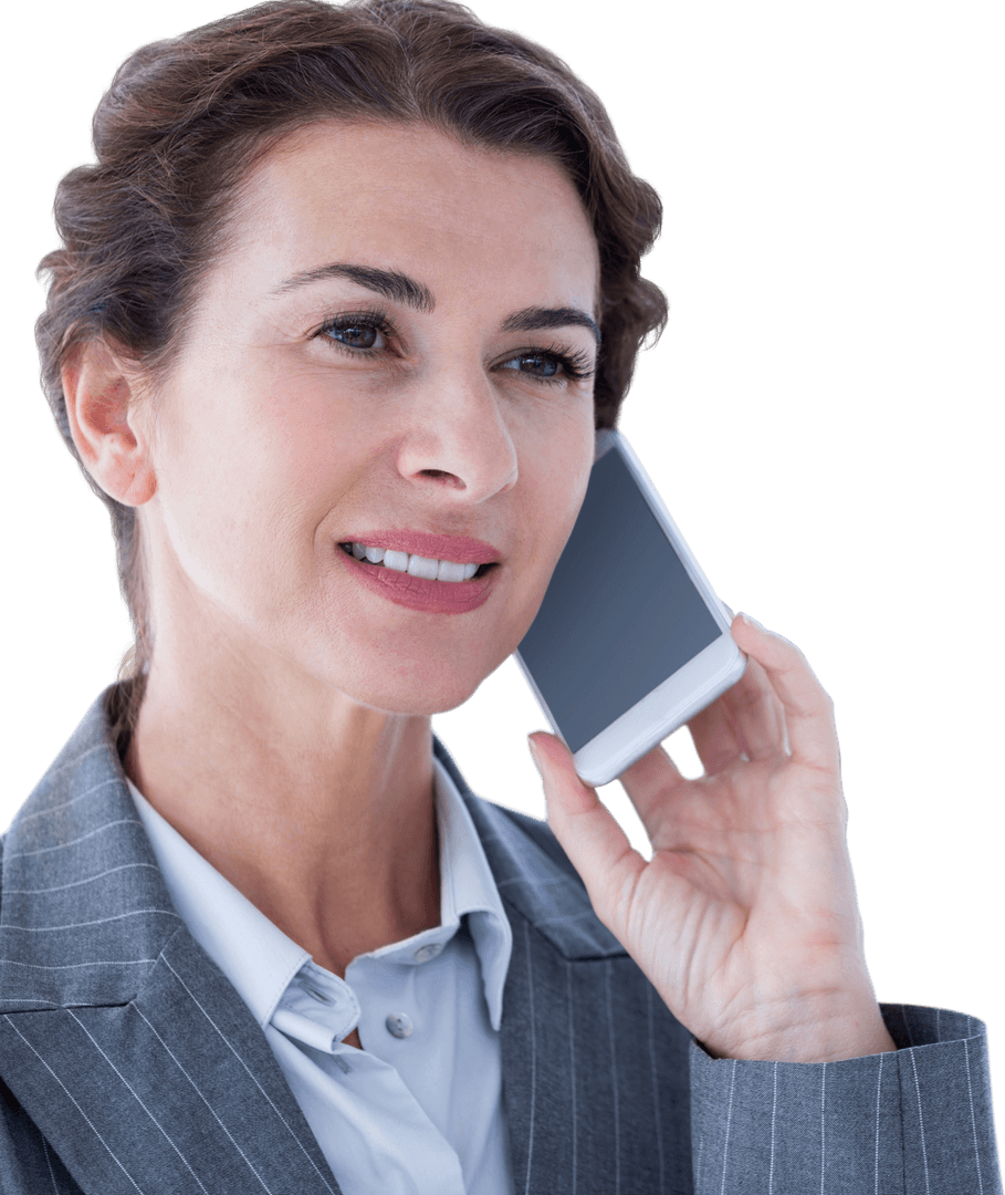 Transparent Businesswoman Talking on Smartphone with Confidence