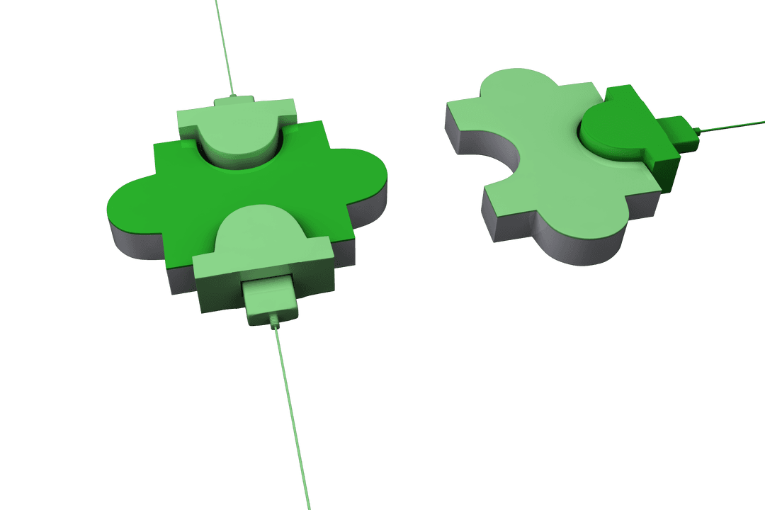 Green Puzzle Pieces with Cables on Transparent Background Illustrations