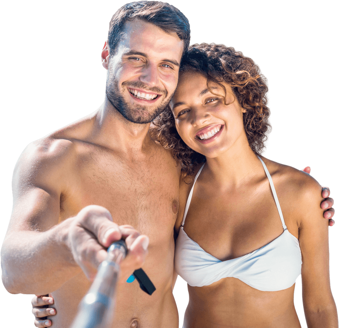 Smiling Couple in Swimwear Enjoying Beach Vacation Transparent