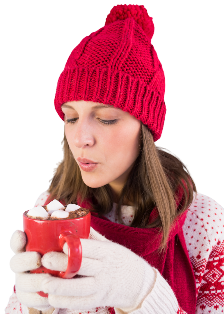 Woman with Red Transparent Winter Hat Holding Hot Chocolate - Download Free Stock Images Pikwizard.com