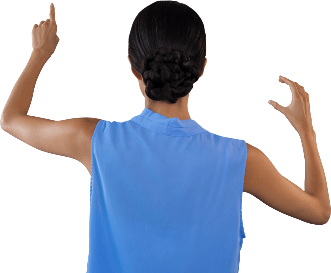 Transparent Interaction Businesswoman Engaging with Virtual Interface