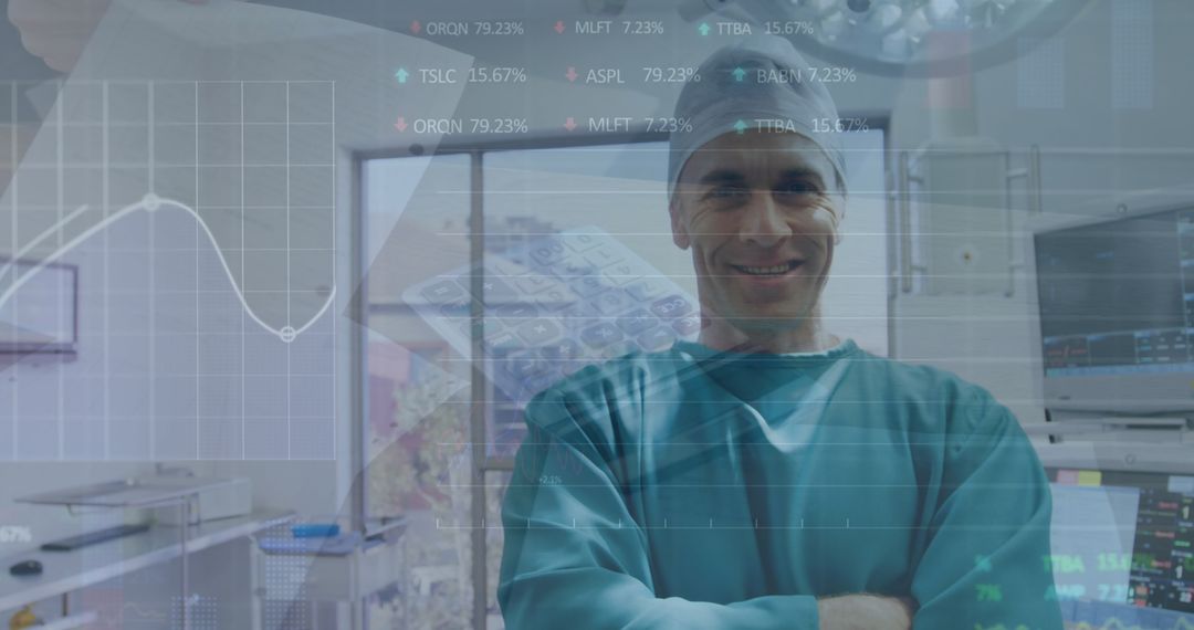 Caucasian Surgeon in Hospital Operating with Medical Data Analytics