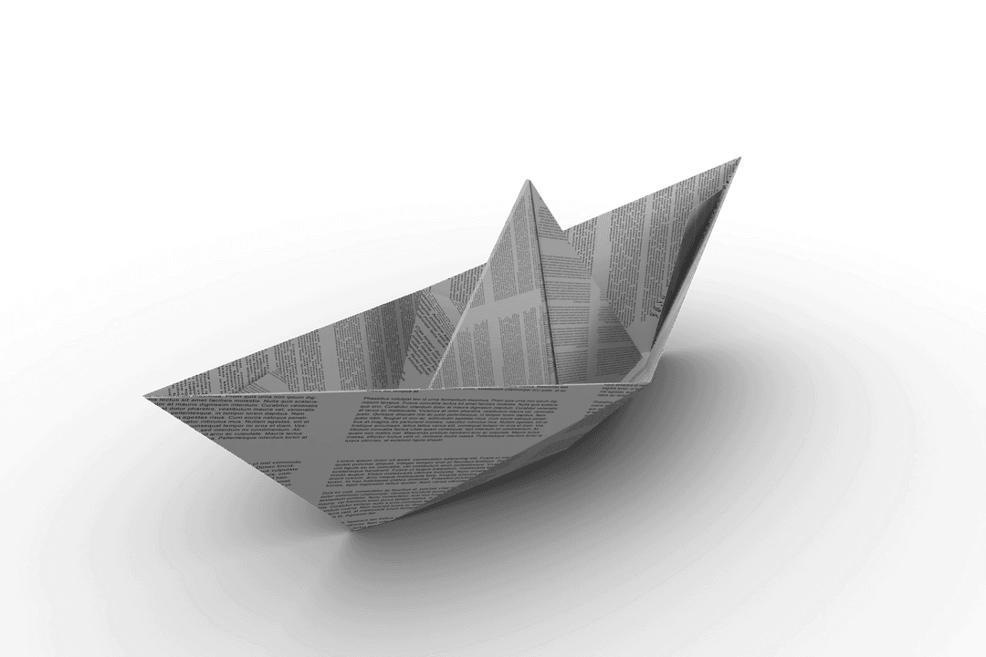 Transparent Origami Boat Made from Paper on Black Background