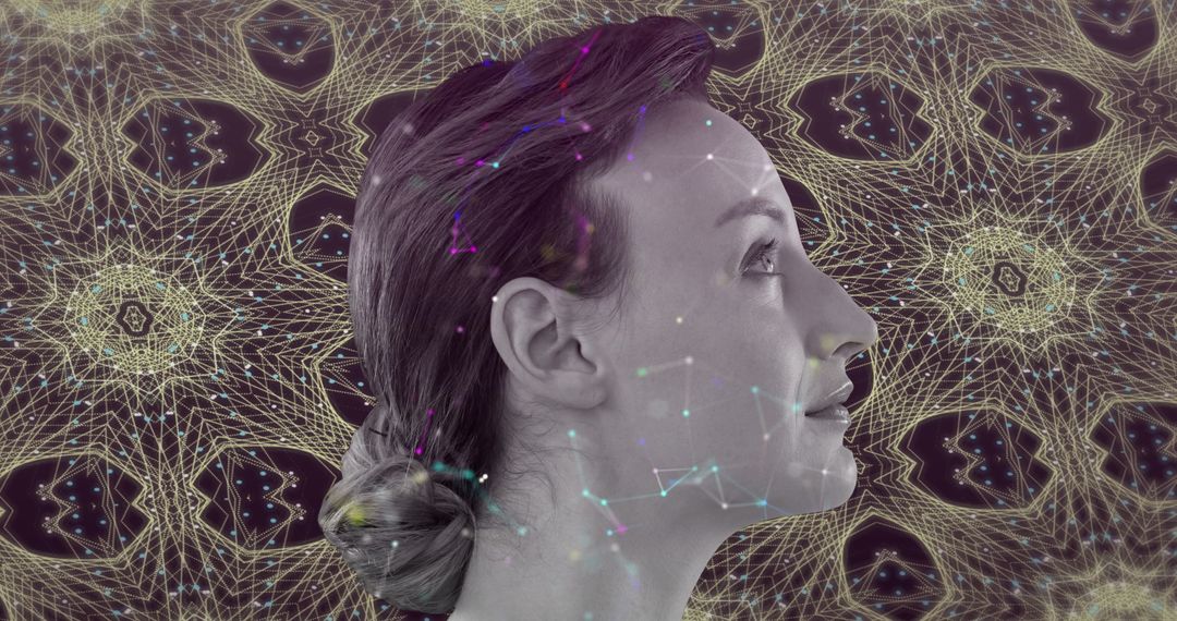 Profile of Woman with Digital Network Overlay Reflecting Future Connections