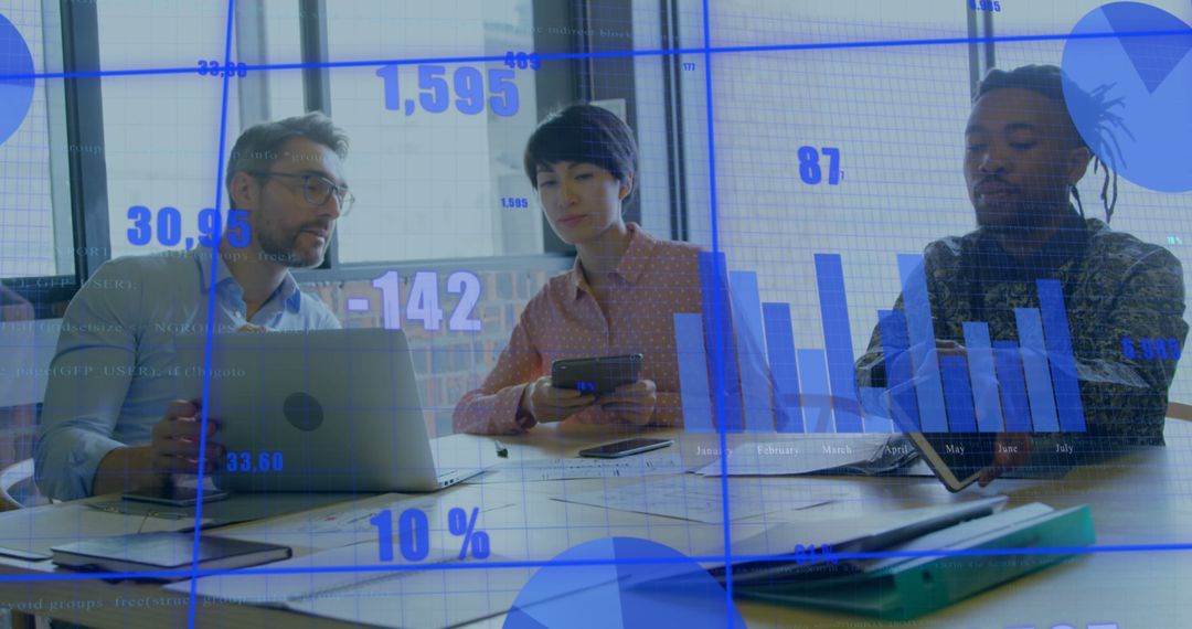 Business Team Analyzing Data with Interactive Graphs in Modern Office - Free Images, Stock Photos and Pictures on Pikwizard.com