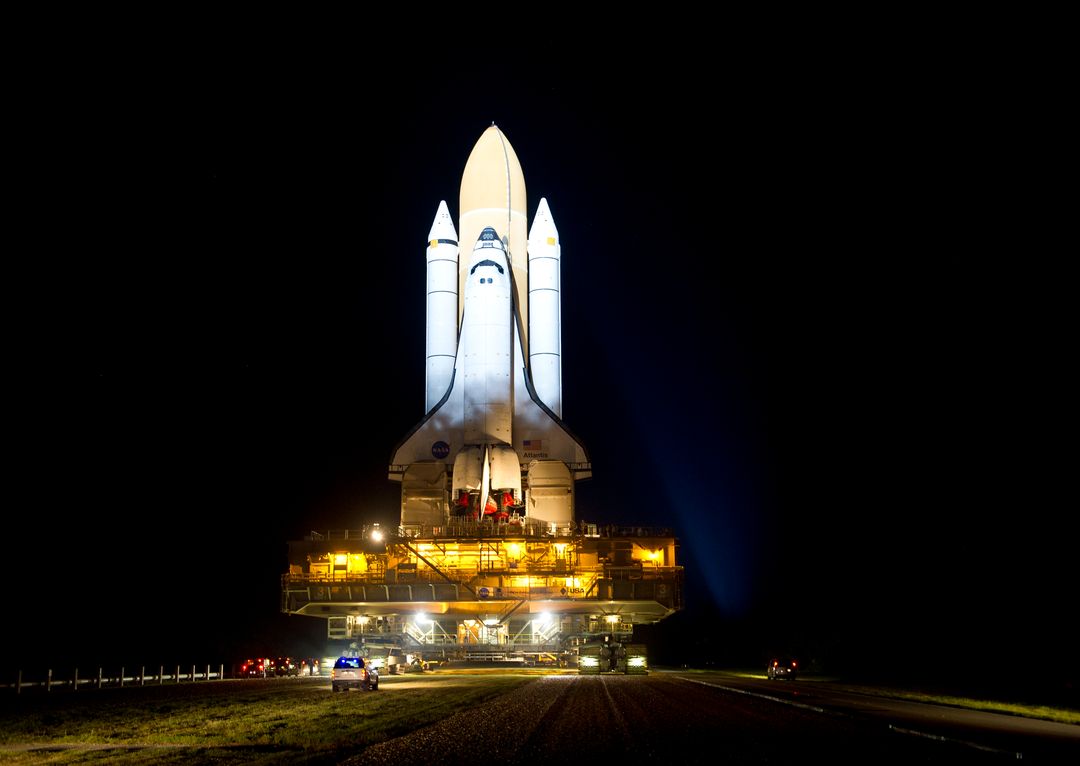 Space Shuttle Atlantis on Mobile Launch Platform Under Night Sky - Free Images, Stock Photos and Pictures on Pikwizard.com