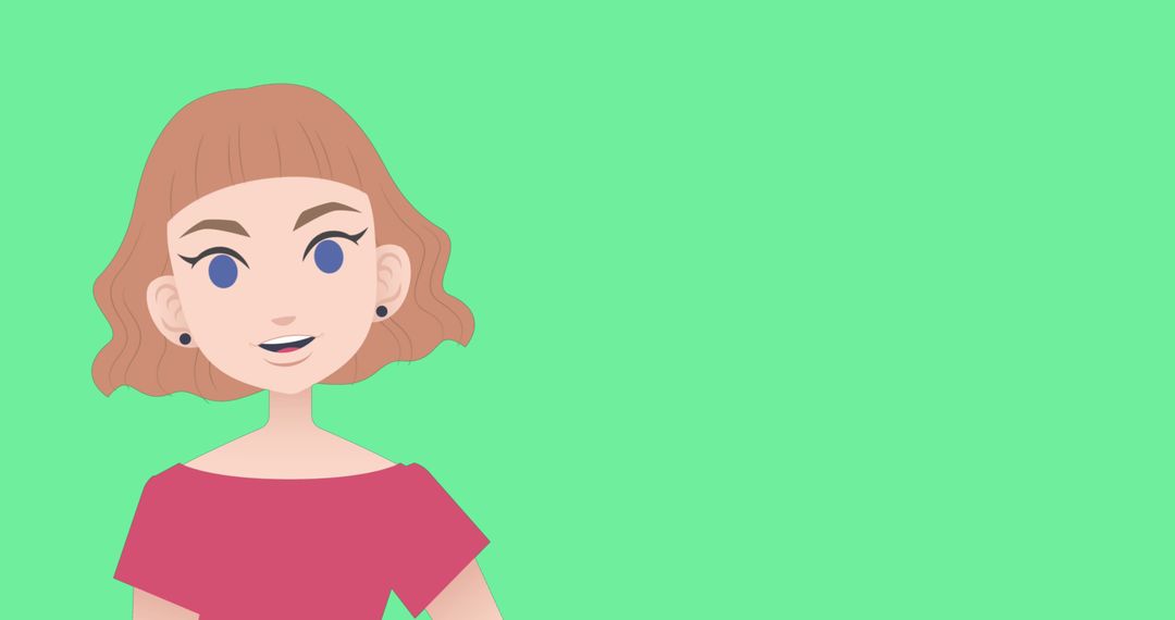 Smiling Woman Pictogram on Green Background with Copy Space